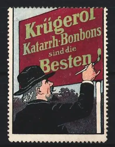 Reklamemarke Krügerol, Bonbons, Katarrh-Bonbons, Maler mit Pinsel
