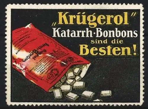 Reklamemarke Krügerol, Bonbons, Katarrh-Bonbons, rote Verpackung