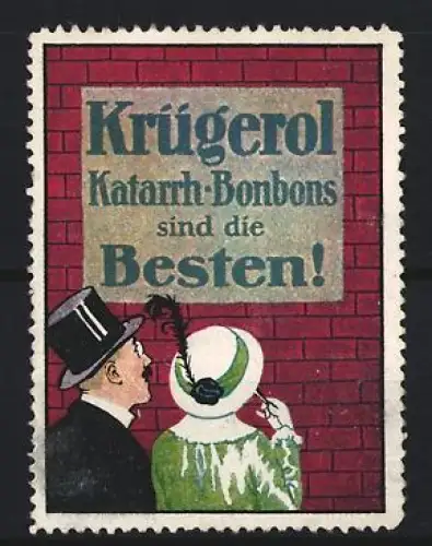 Reklamemarke Krügerol, Bonbons, Katarrh-Bonbons, elegantes Paar