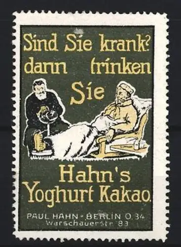 Reklamemarke Berlin, Paul Hahn, Kakao, Yoghurt Milch-Kakao, sitzende Person