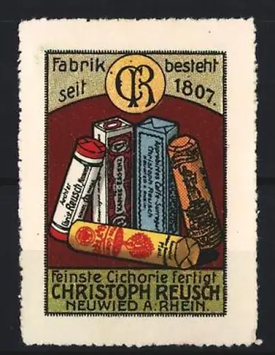 Reklamemarke Neuwied a. Rhein, Christoph Reusch, Kaffee-Ersatz, Cichorie, Produktverpackungen