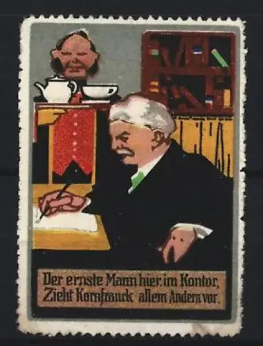 Reklamemarke Kornfranck, Kaffee, Schriftsteller am Schreibtisch