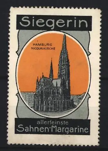 Reklamemarke Hamburg, Sahnen-Margarine Marke Siegerin, Nicolai-Kirche