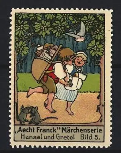 Reklamemarke Aecht Franck, Kaffeefabrik, Hansel und Gretel im Wald