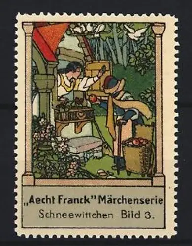 Reklamemarke Aecht Franck, Kaffeefabrik, Schneewittchen an einem Fenster