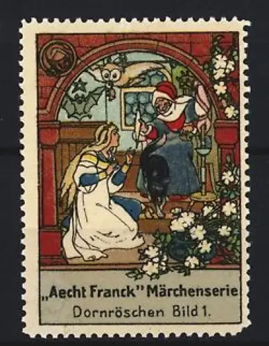 Reklamemarke Aecht Franck, Kaffeefabrik, Dornröschen mit alter Frau