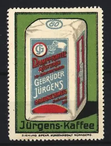 Reklamemarke Braunschweig, Gebrüder Jürgens, Kaffeefabrik, Kaffeepaket