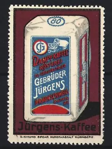 Reklamemarke Braunschweig, Gebrüder Jürgens, Kaffeefabrik, Kaffeepackung