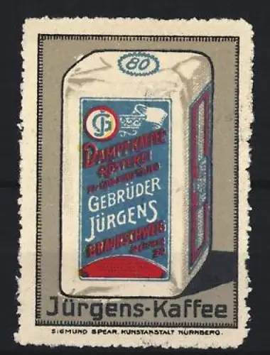 Reklamemarke Braunschweig, Gebrüder Jürgens, Kaffeefabrik, Kaffeepackung