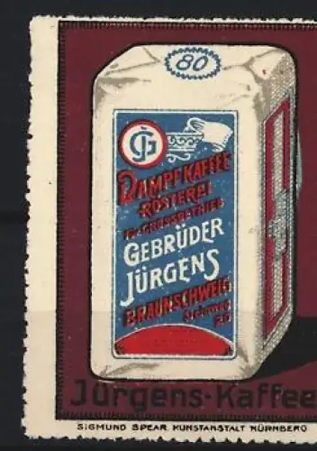 Reklamemarke Braunschweig, Gebrüder Jürgens Kaffee, Kaffeepackung