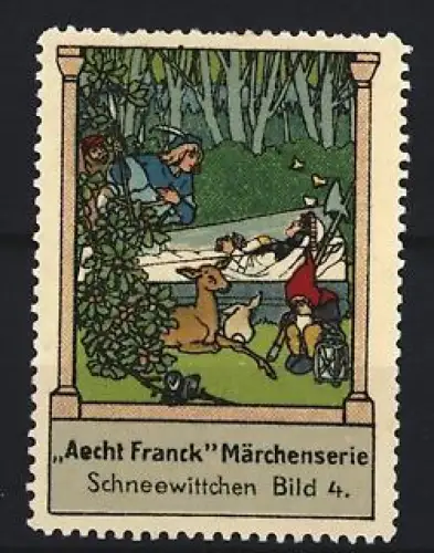 Reklamemarke Aecht Franck, Kaffeefabrik, Waldszene mit Tieren und Schneewitchen