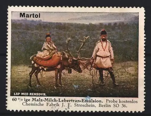 Reklamemarke Berlin, Chem. Fabrik J.E. Stroschein, Jecolein, Kräftigungspräparat, Lebertran, Rentier mit Reiter