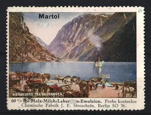 Reklamemarke Berlin, Chem. Fabrik J.E. Stroschein, Jecolein, Kräftigungspräparat, Lebertran, Schiff und Pferdewagen