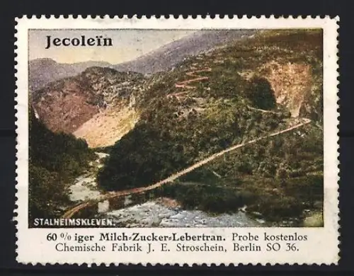 Reklamemarke Berlin, Chem. Fabrik J.E. Stroschein, Jecolein, Kräftigungspräparat, Lebertran, Berglandschaft