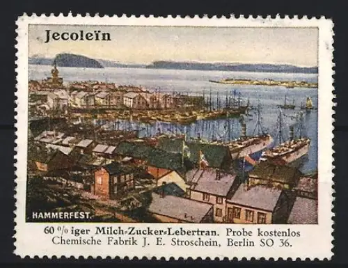 Reklamemarke Berlin, Chem. Fabrik J.E. Stroschein, Jecolein, Kräftigungspräparat, Lebertran, Hafenansicht