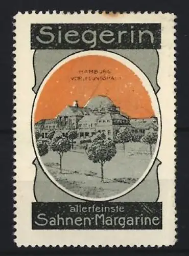 Reklamemarke Hamburg, Margarinefabrik, Sahne-Margarine Marke Siegerin, Gebäudeansicht