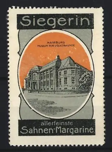 Reklamemarke Hamburg, Margarinefabrik, Sahne-Margarine Marke Siegerin, Museum für Völkerkunde