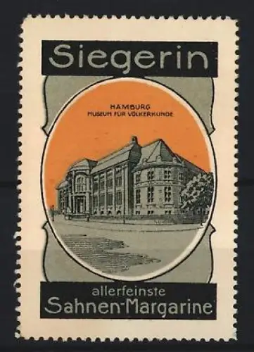 Reklamemarke Hamburg, Margarinefabrik, Sahne-Margarine Marke Siegerin, Museum für Völkerkunde