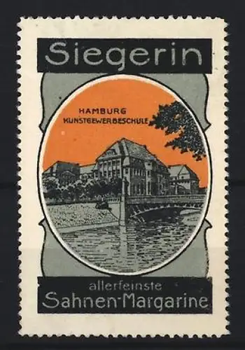 Reklamemarke Hamburg, Margarinefabrik, Sahne-Margarine Marke Siegerin, Gebäudeansicht