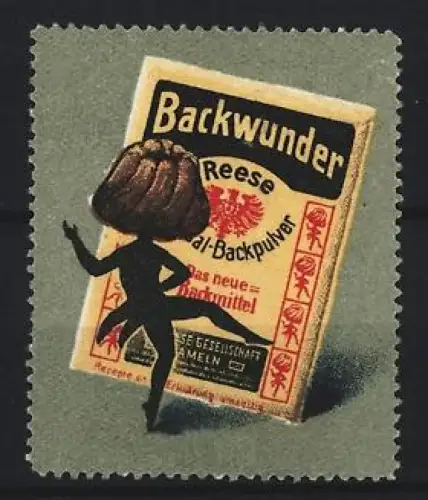 Reklamemarke Hameln, Reese, Backpulver, Backwunder und Puddingpulver, tanzender Kuchen