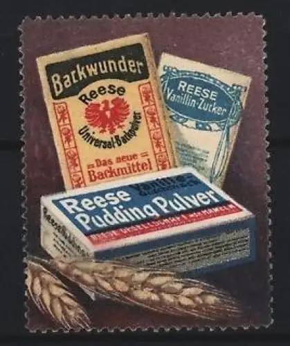 Reklamemarke Hameln, Reese, Backpulver, Backwunder und Puddingpulver, Packungen mit Ähren