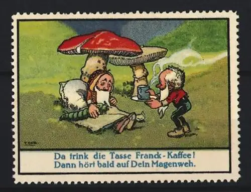 Reklamemarke Aecht Franck, Kaffeefabrik, Männchen mit Kaffeetasse