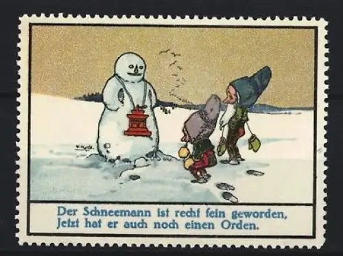 Reklamemarke Aecht Franck, Kaffeefabrik, Schneemann mit Orden