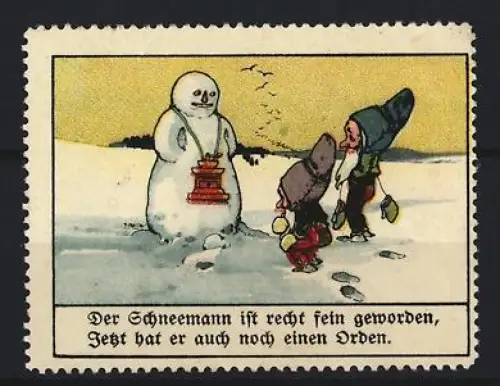 Reklamemarke Aecht Franck, Kaffeefabrik, Schneemann und Zwerge