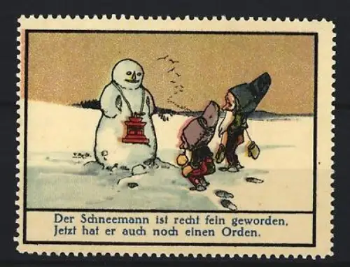 Reklamemarke Aecht Franck, Kaffeefabrik, Schneemann mit Zwergen