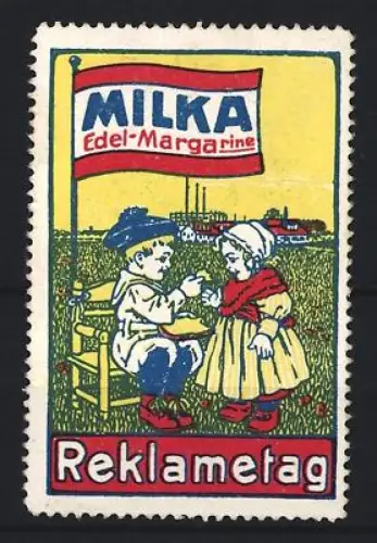 Reklamemarke Milka, Margarine, Kinder mit Fahne