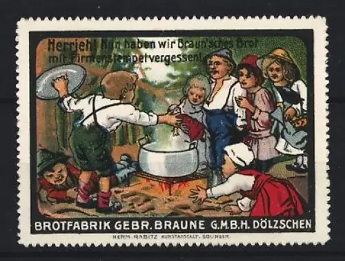 Reklamemarke Dölzschen, Brotfabrik Gebr. Braune, Kinder beim Brotbacken