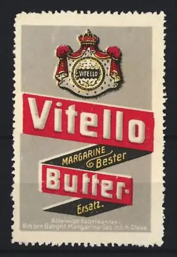 Reklamemarke Vitello, Margarine Bester Butter Ersatz, Wappen mit Krone