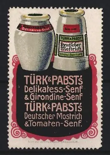 Reklamemarke Türk & Pabst`s Senf, Senfgläser