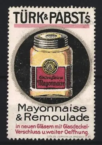 Reklamemarke Türk & Pabst`s, Extra feine Mayonnaise, Mayonnaisenglas