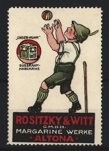 Reklamemarke Altona, Rositzky & Witt Margarine, spielender Junge