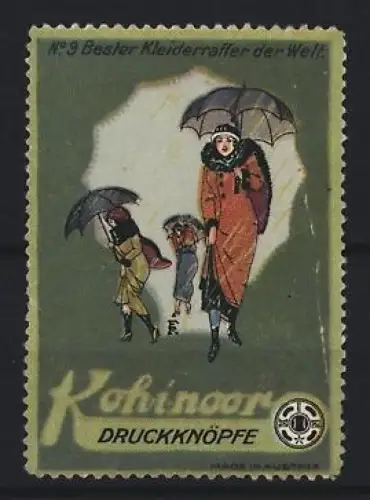Reklamemarke Koh-i-noor Druckknöpfe, Damen mit Regenschirmen