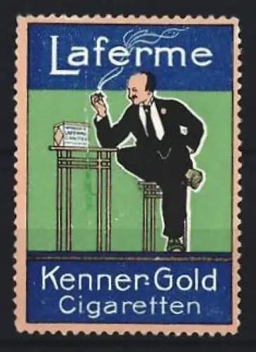 Reklamemarke Laferme, Kenner-Gold Cigaretten, rauchender Mann