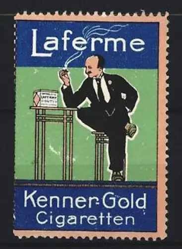 Reklamemarke Laferme, Kenner Gold Cigaretten, rauchender Mann