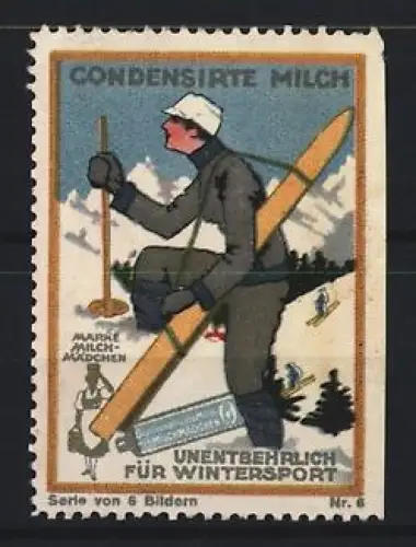 Reklamemarke Condensirte Milch, Skifahrer im Schnee