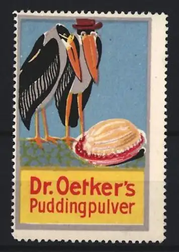 Reklamemarke Dr. Oetker`s Puddingpulver, Vögel mit Pudding