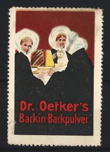 Reklamemarke Dr. Oetker`s Backin-Backpulver, Frauen mit Kuchen und Tee