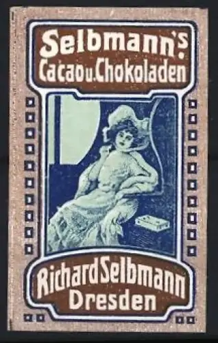 Reklamemarke Dresden, Richard Selbmann, Cacao u. Chokoladen, Frau mit Hut