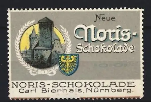 Reklamemarke Nürnberg, Carl Bierhals, Noris-Schokolade, Burg und Wappen