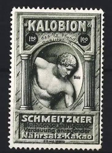 Reklamemarke Schmeitzner, Kalobion Nährsalz-Kakao, Muskelmann-Skulptur