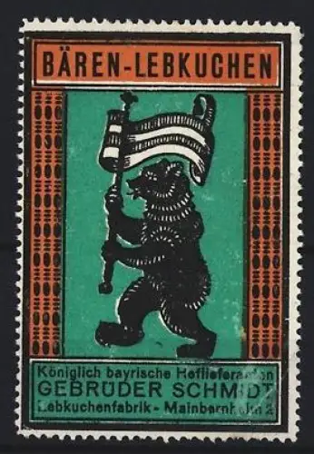 Reklamemarke Mainbernheim, Gebrüder Schmidt, Bären-Lebkuchen, Bär mit Fahne