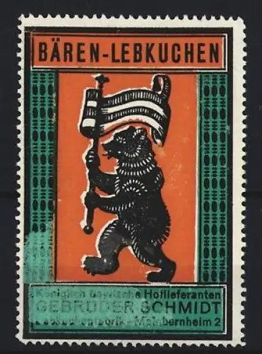 Reklamemarke Mainbernheim, Gebrüder Schmidt, Bären-Lebkuchen, Bär mit Fahne
