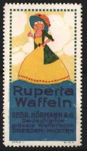 Reklamemarke Dresden, Gebrüder Hörmann A.G., Ruperta Waffeln, Dame in Tracht