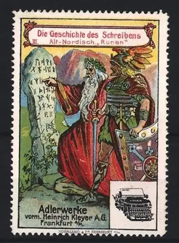 Reklamemarke Frankfurt a.M., Adlerwerke, Schreibmaschinen, Alt-Nordische Runen