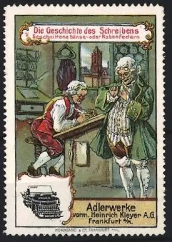 Reklamemarke Frankfurt a. M., Adlerwerke, Schreibmaschinen, Zwei Gelehrte im Büro