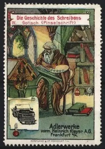 Reklamemarke Frankfurt, Adlerwerke, Schreibmaschinenfabrik, Schreibender Gelehrter